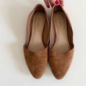 ALDO d’Orsay suede leather ballet flats slip on brown almond toe - size 7.5
